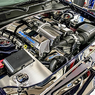 ACC® - MOPAR Licensed Series Replacement Style Blue Illuminated Polished Fuel Rail Covers with 392 HEMI Logo