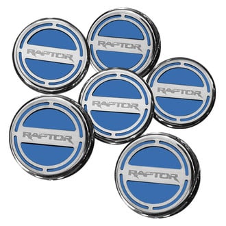 ACC® - Chrome Ford Blue Solid Cap Cover Set with Raptor Logo