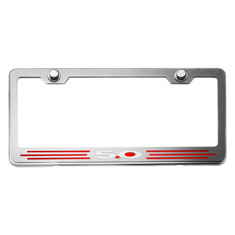 ACC® - Brushed License Plate Frame with Bright Red Solid 5.0 Logo and Inlay