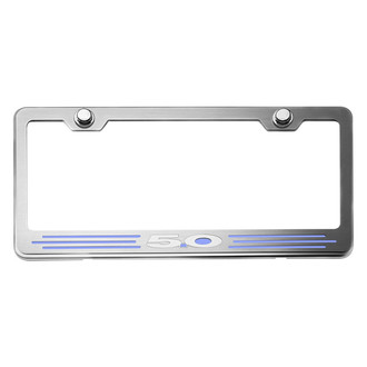 ACC® - Brushed License Plate Frame with Ford Blue Solid 5.0 Logo and Inlay