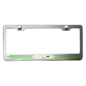 ACC® - Brushed License Plate Frame with Green Carbon Fiber 5.0 Logo and Inlay