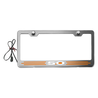 ACC® - Brushed License Plate Frame with 5.0 Logo and Orange Illuminated