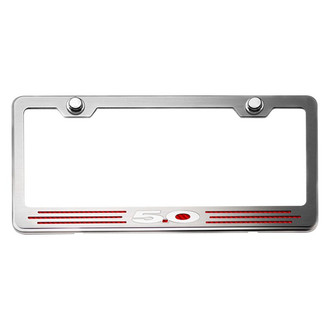 ACC® - Brushed License Plate Frame with Red Carbon Fiber 5.0 Logo and Inlay