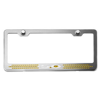 ACC® - Brushed License Plate Frame with Yellow Carbon Fiber 5.0 Logo and Inlay