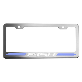ACC® - Brushed License Plate Frame with Ford Blue Solid F-150 Logo and Inlay