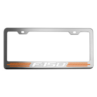 ACC® - Brushed License Plate Frame with Orange Carbon Fiber F-150 Logo and Inlay