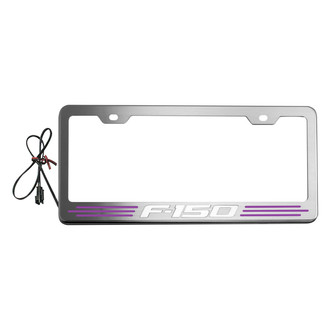 ACC® - Brushed License Plate Frame with F-150 Logo and Purple Illuminated Inlay