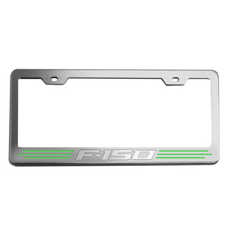 ACC® - Brushed License Plate Frame with Synergy Green Solid F-150 Logo and Inlay
