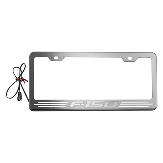 ACC® - Brushed License Plate Frame with F-150 Logo and White Illuminated Inlay