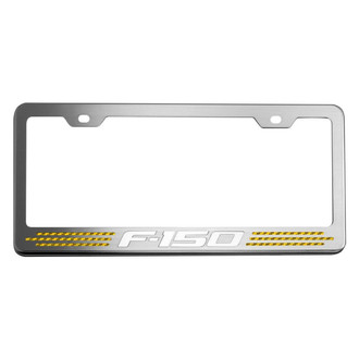 ACC® - Brushed License Plate Frame with Yellow Carbon Fiber F-150 Logo and Inlay