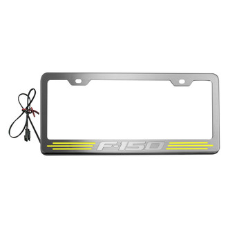 ACC® - Brushed License Plate Frame with F-150 Logo and Yellow Illuminated Inlay