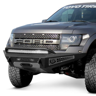Addictive Desert Designs® - HoneyBadger Full Width Black Front Winch HD Bumper with Hoop