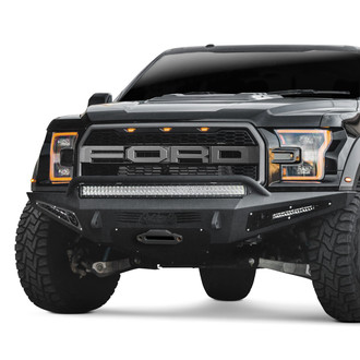 Addictive Desert Designs® - HoneyBadger Full Width Black Front Winch HD Bumper with Hoop