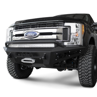 Addictive Desert Designs® - HoneyBadger Full Width Black Front Winch HD Bumper with Hoop