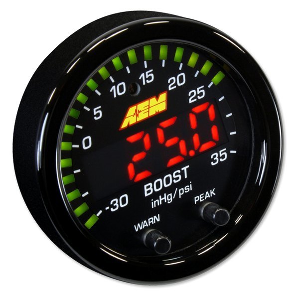 AEM Performance Electronics® - X-Series 2-1/16" Boost Pressure Gauge, Black, 35 PSI/2.5 BAR