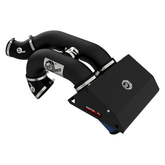 aFe® - Rapid Induction Wrinkle-Black Powder-Coated Cold Air Intake System with Pro 5R Blue Filter With Dual Filters