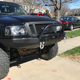 Affordable Offroad® - Elite Series Full Width Black Powder Coated Front Winch Modular Bumper with Fabbed Hoop