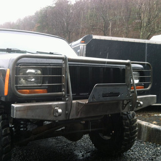 Affordable Offroad® - Elite Series Mid Width Black Powder Coated Front Winch HD Bumper with Brush Guard