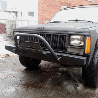 Affordable Offroad® - Elite Series Full Width Black Powder Coated Front Winch HD Bumper with Hoop