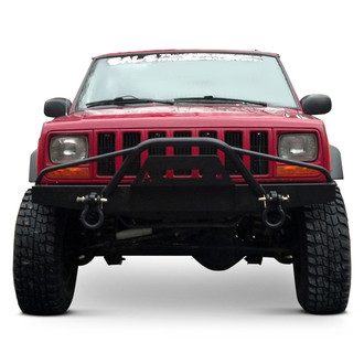 Affordable Offroad® - Elite Series Mid Width Black Powder Coated Front Winch HD Bumper with Pre-Runner Guard and Rear HD Bumper