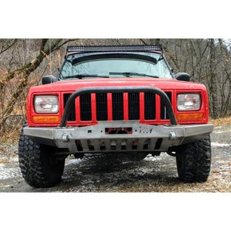 Affordable Offroad® - Rock Hard Series Full Width Black Powder Coated Front Winch Modular Bumper with Hoop