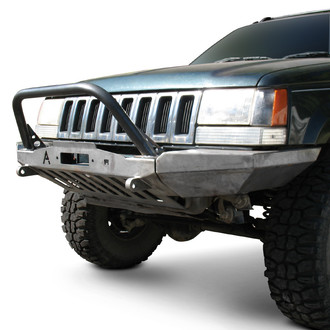 Affordable Offroad® - Elite Series Full Width Black Powder Coated Front Winch Modular Bumper with Hoop