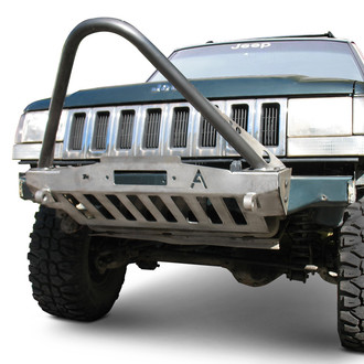 Affordable Offroad® - Elite Series Stubby Black Powder Coated Front Winch HD Bumper with Stinger