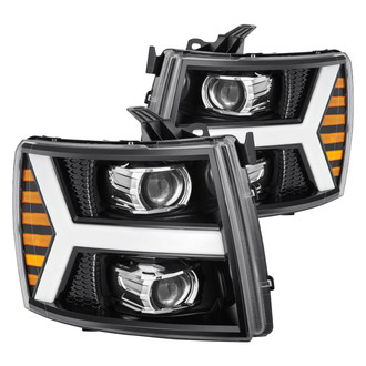 AlphaRex® - PRO-Series Y-Shape Driver and Passenger Side Jet Black Sequential LED DRL Bar Projector Headlights