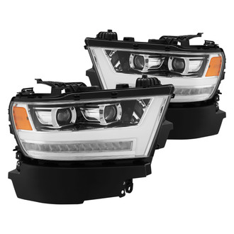 AlphaRex® - LUXX-Series Driver and Passenger Side Black/Chrome DRL Bar Projector LED Headlights with Sequential Turn Signal