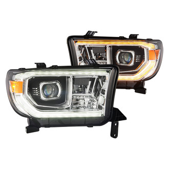 AlphaRex® - PRO-Series G2 Driver and Passenger Side Black/Chrome Projector Headlights with Switchback LED DRL