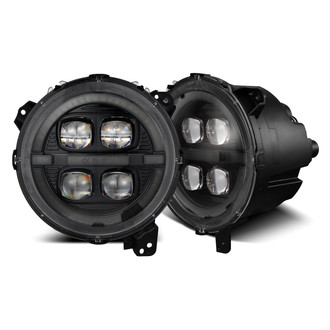 AlphaRex® - NOVA-Series 9" Round Driver and Passenger Side Alpha-Black Halo Projector LED Headlights with Switchback DRL
