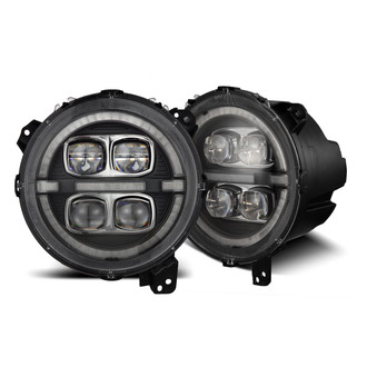 AlphaRex® - NOVA-Series 9" Round Driver and Passenger Side Black Halo Projector LED Headlights with Switchback DRL