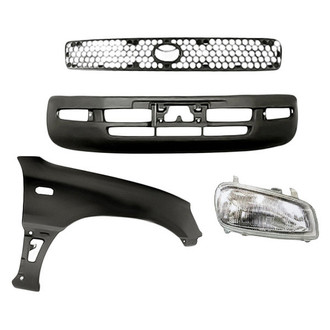 Alzare® - 4-Piece Kit (Passenger Side Headlight, Front Bumper Cover, Grille, Front Passenger Side Fender) (Standard Line)
