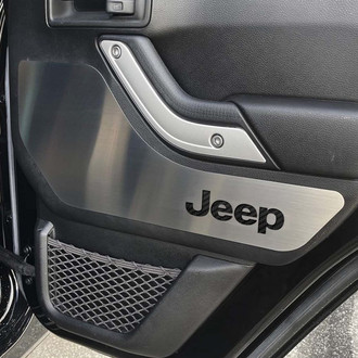 ACC® - MOPAR Licensed Brushed Front & Rear Door Guards with Black Jeep Logo