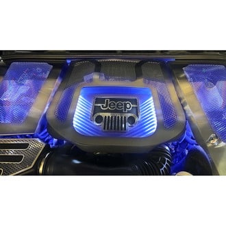 ACC® - Blue Illuminated Brushed Engine Shroud Cover with Jeep Logo