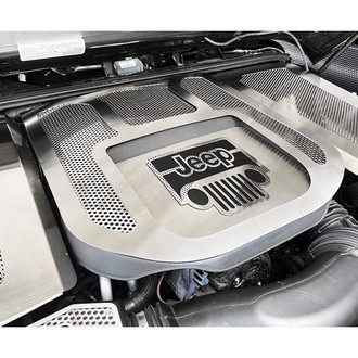 ACC® - Red Illuminated Brushed Engine Shroud Cover with Jeep Logo