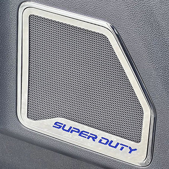 ACC® - Polished Front Inner Door Speaker Trims with Blue SUPER DUTY Logo