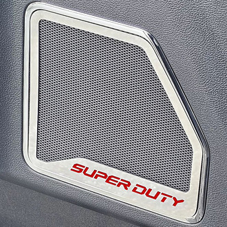 ACC® - Polished Front Inner Door Speaker Trims with Red SUPER DUTY Logo
