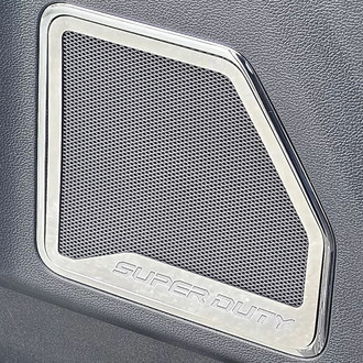 ACC® - Polished Front Inner Door Speaker Trims with White SUPER DUTY Logo
