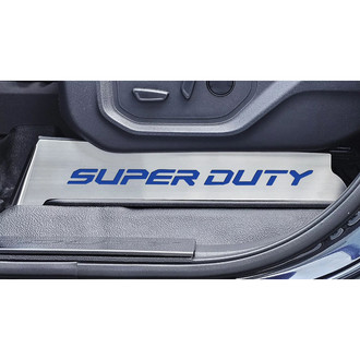 ACC® - Brushed Lower Seat Vanity Plates with Ford Blue SUPER DUTY Logo