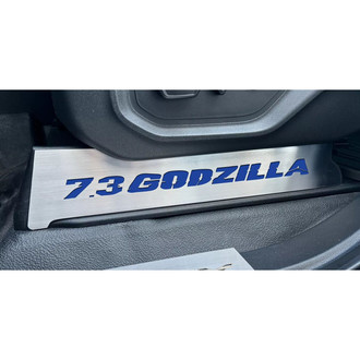 ACC® - Brushed Lower Seat Vanity Plates with Ford Blue 7.3 Godzilla Logo