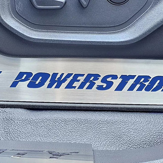 ACC® - Brushed Lower Seat Vanity Plates with Ford Blue 6.7 Power Stroke Logo