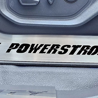 ACC® - Brushed Lower Seat Vanity Plates with Solid Black 6.7 Power Stroke Logo