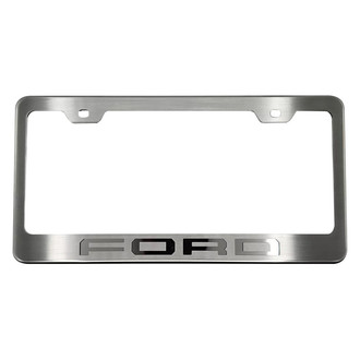 ACC® - Brushed License Plate Frame with Black Solid FORD Logo