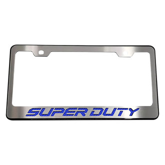 ACC® - Black License Plate Frame with Blue Carbon Fiber Super Duty Logo