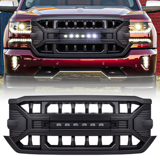 American Modified® - 1-Pc Armor Style Matte Black Main Grille with LED Off-Road Lights