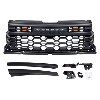 American Modified® - 1-Pc Armor Style Matte Black Main Grille with LED Off-Road and Amber Lights