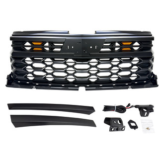 American Modified® - 1-Pc Armor Style Matte Black Main Grille with LED Amber Lights