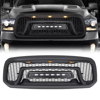 American Modified® - 1-Pc Armor Style Matte Black Main Grille with LED Off-Road Lights