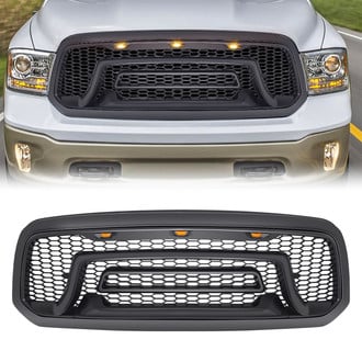 American Modified® - 1-Pc Rebel Style Matte Black Main Grille With Amber LED Lights